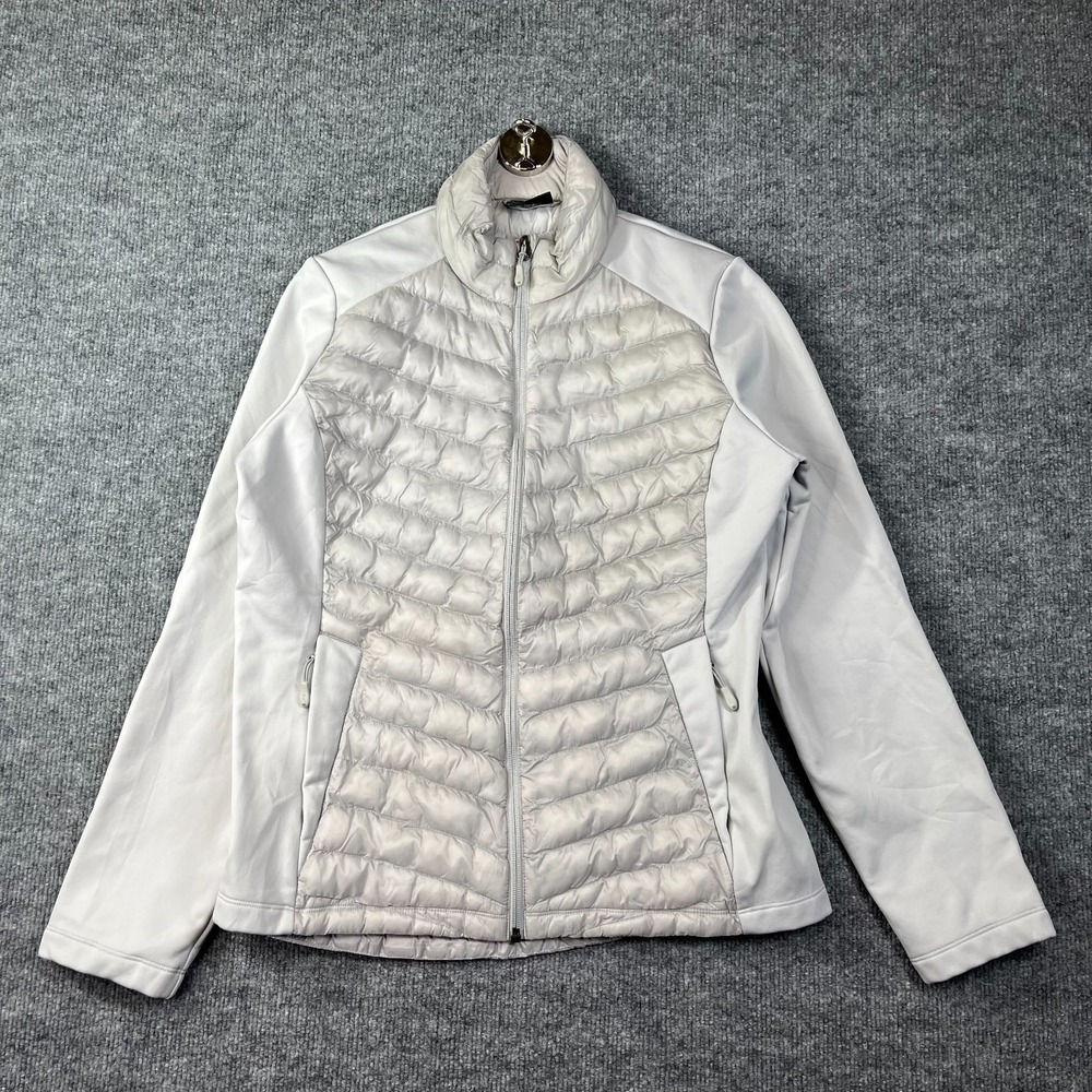 32 Degrees Mixed Media Puffer Jacket Womens M Silver Full Zip Thermal Insulation